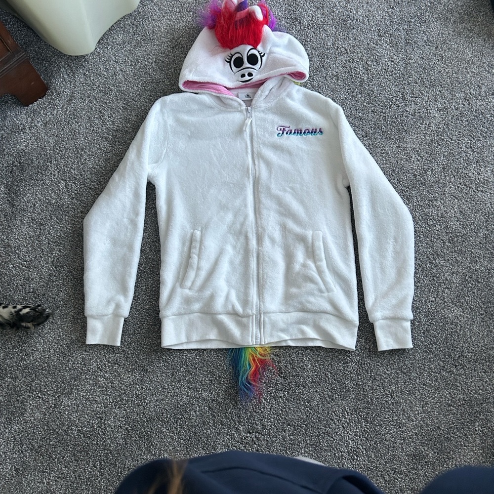 Disney White Unicorn Hoodie with Rainbow Mane
